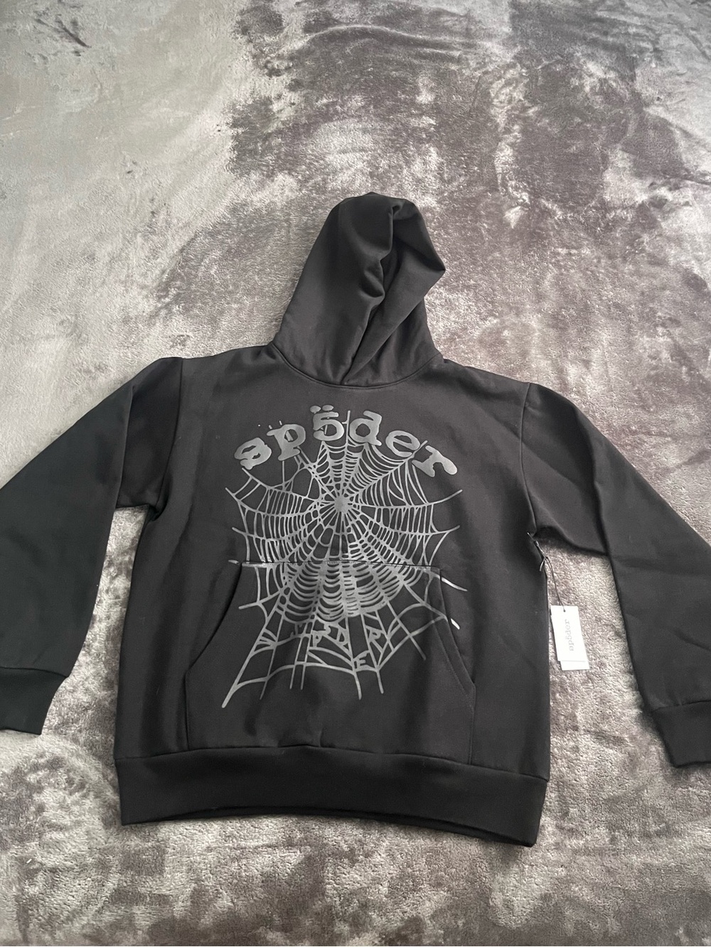 Unbranded Black Crewneck Hoodie with Spider Web Graphic
